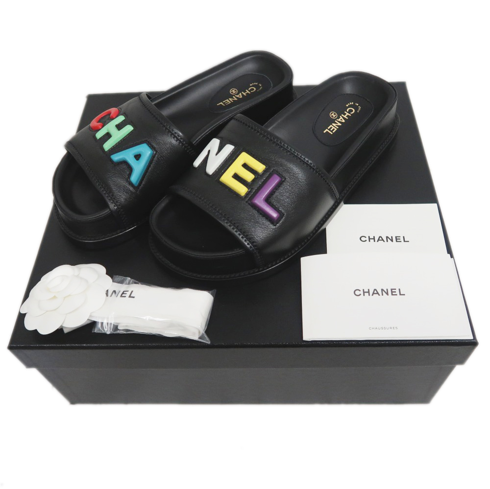 名東】【CHANEL】シャネル マルチカラー ロゴサンダル G38933 ブラック 