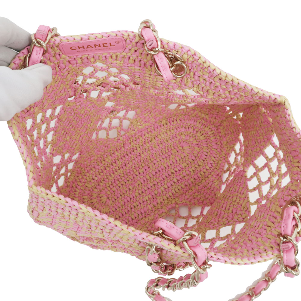 名東】【CHANEL】シャネル スモールショッピングバッグ ラフィア 名東】【CHANEL】シャネル スモールショッピングバッグ ラフィア
