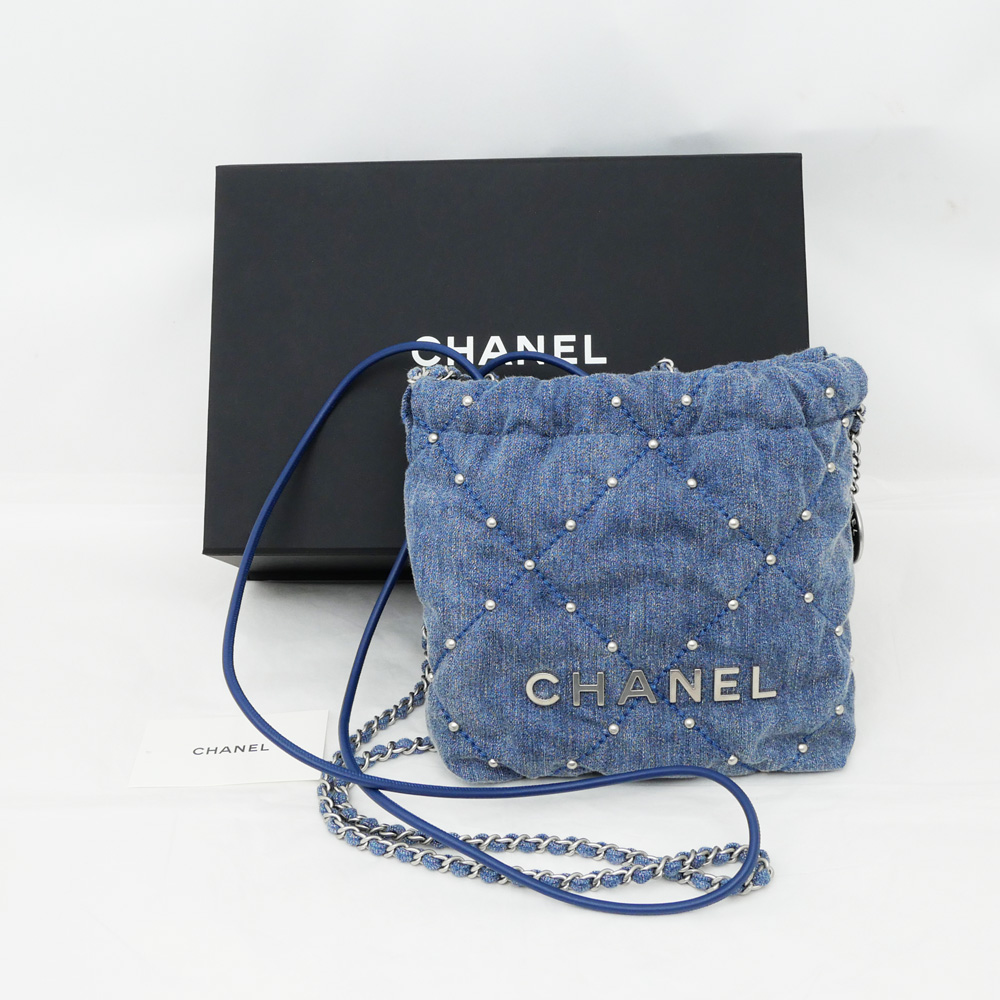 名東】【CHANEL】シャネル シャネル22 ミニ デニム スタッズ チェーン