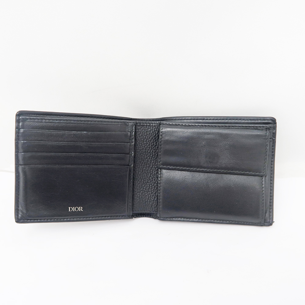 名東】【CHRISTIAN DIOR】ディオール カーフ 二つ折り財布 ブラック