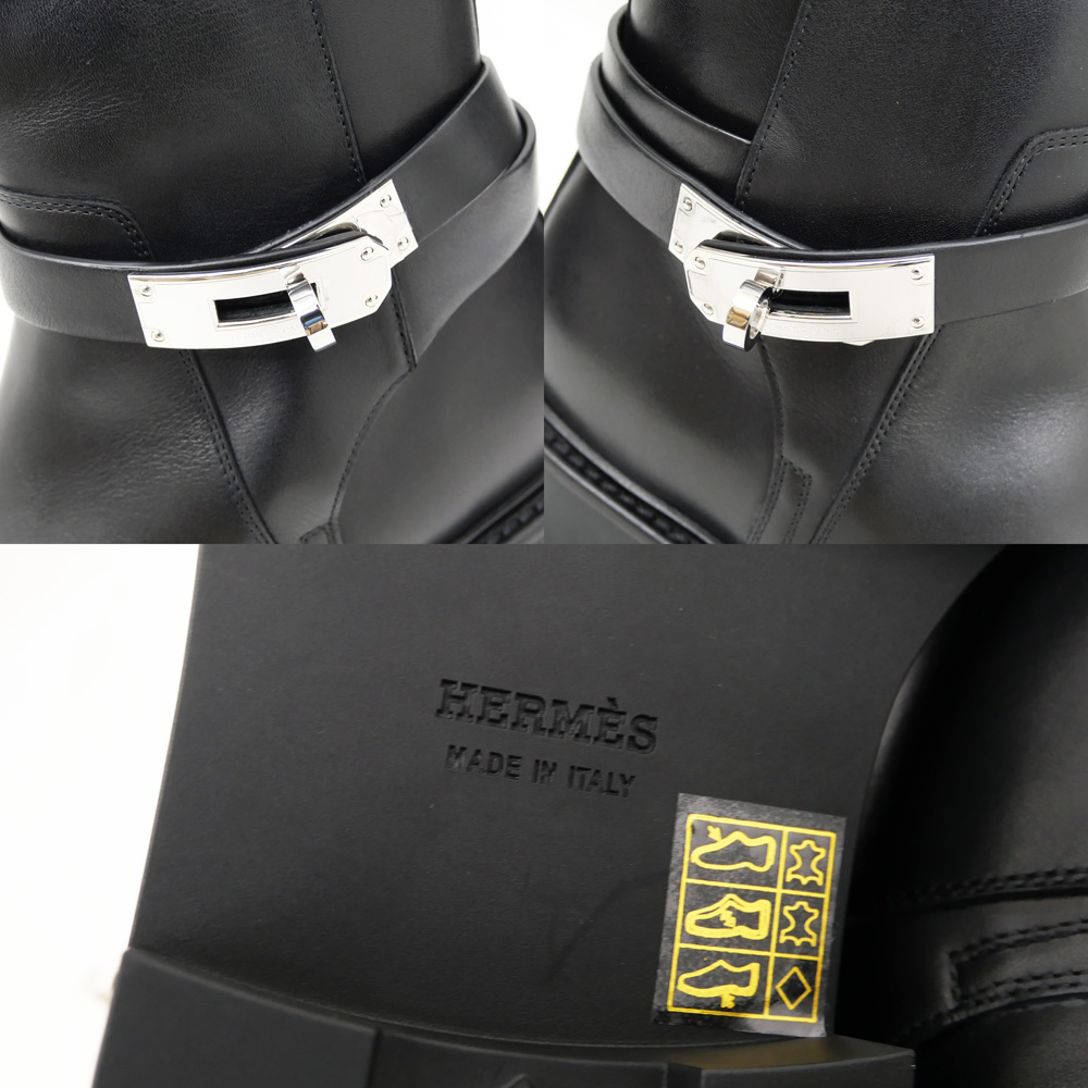 新品未使用　HERMES ショートブーツ　ケリーバックル　メンズ　27cm 名東】【HERMES】エルメス ジェフ ショートブーツ ブラック シルバー