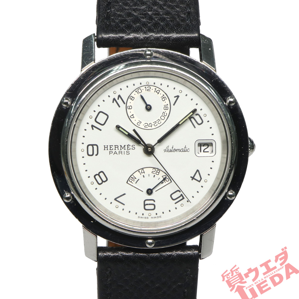 HERMES エルメス クリッパー パワーリザーブ CL5.710 SS/革 白文字盤 バックスケルトン レディース腕時計 中古