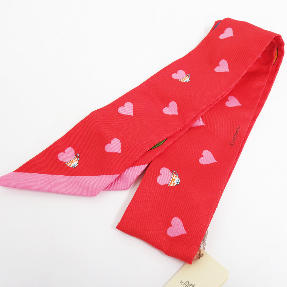 エルメス ツイリー スカーフ シルク100％ ピンク レッド 小物 アクセサリー レディース 女性 オシャレ HERMES Twilly scarf Accessories pink red