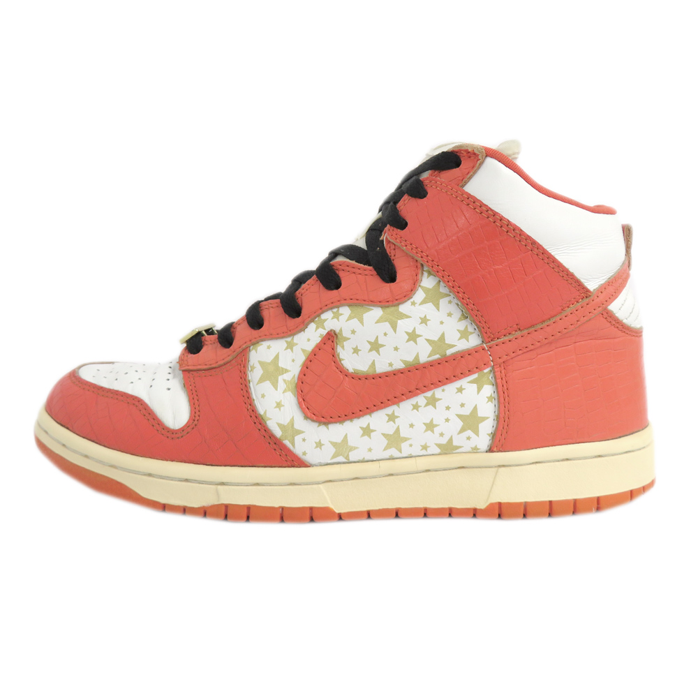 【名古屋】【NIKE】ナイキ Supreme Dunk High Pro SB Orange Stars 307385-181 シュプリーム ダンク  ハイ プロ エスビー オレンジスターズ カレッジオレンジ ホワイト US9 27.0cm ハイカット コラボ Wネーム メンズ 靴 スニーカー【中古】