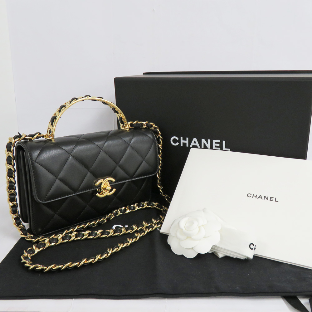 【名古屋】【CHANEL】シャネル マトラッセ トップハンドル ミニ フラップ バッグ AS4730 シャイニーカーフスキン ブラック ゴールド金具 黒 GD金具 ロゴ ココマーク レディース【新品】【未使用】【中古】