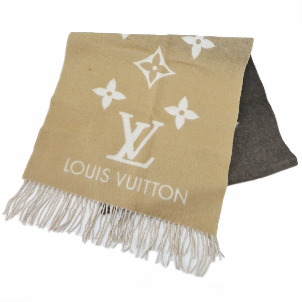 【名古屋】【LOUIS VUITTON】ルイヴィトン マフラー・レイキャビック グラディエント M73675 ベージュ カシミヤ 100% モノグラム ブラウン 茶 レディース 小物【中古】