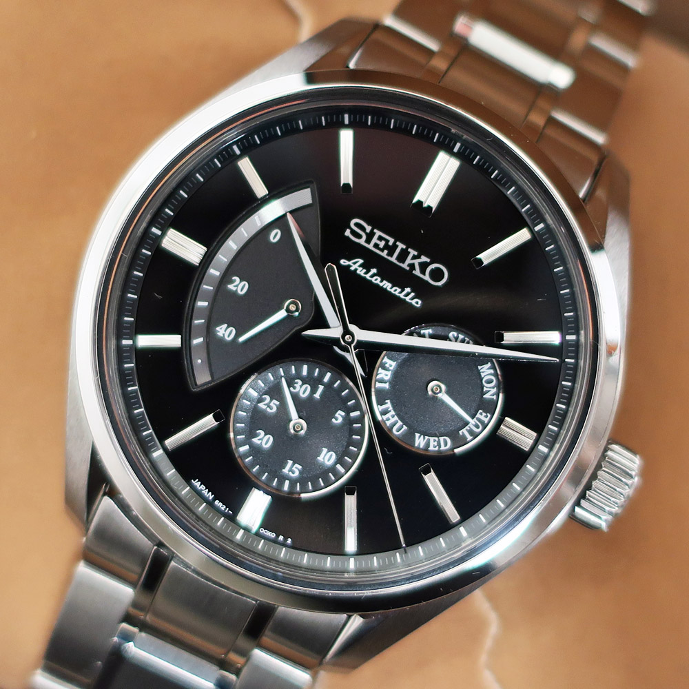 【栄】【SEIKO】セイコー プレザージュ SARW023 デイデイト パワーリザーブ メカニカル 自動巻き メンズ SS ブラック 黒 腕時計【中古】