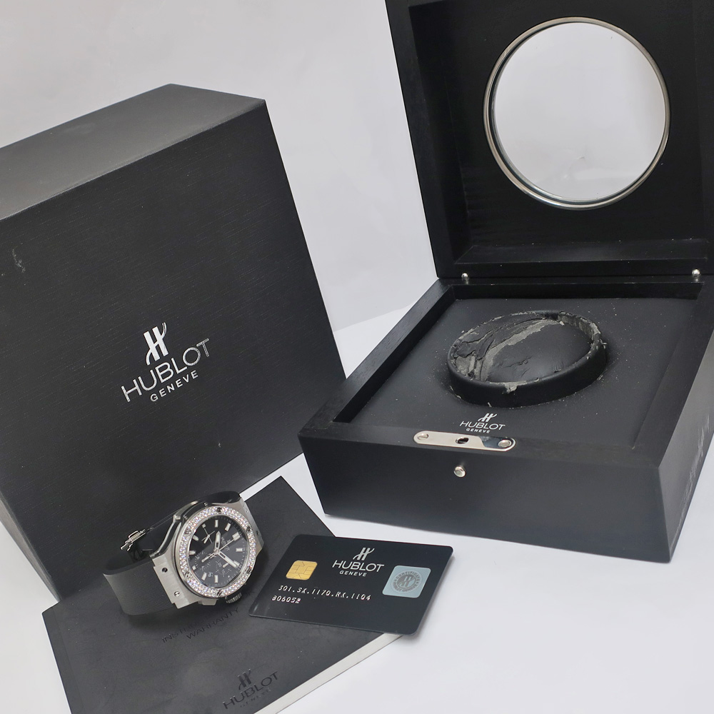 ウブロ HUBLOT ビッグバン SS×ラバー 44mm ブラック文字盤 ベゼルダイヤ Dバックル  【送料無料】【メンズ】【腕時計】 【71389】 メンズ腕時計