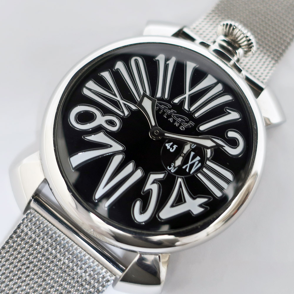 【栄】【GAGAMILANO】ガガミラノ マヌアーレ スリム 46mm SS ブラック 黒 クォーツ メンズ 腕時計【中古】