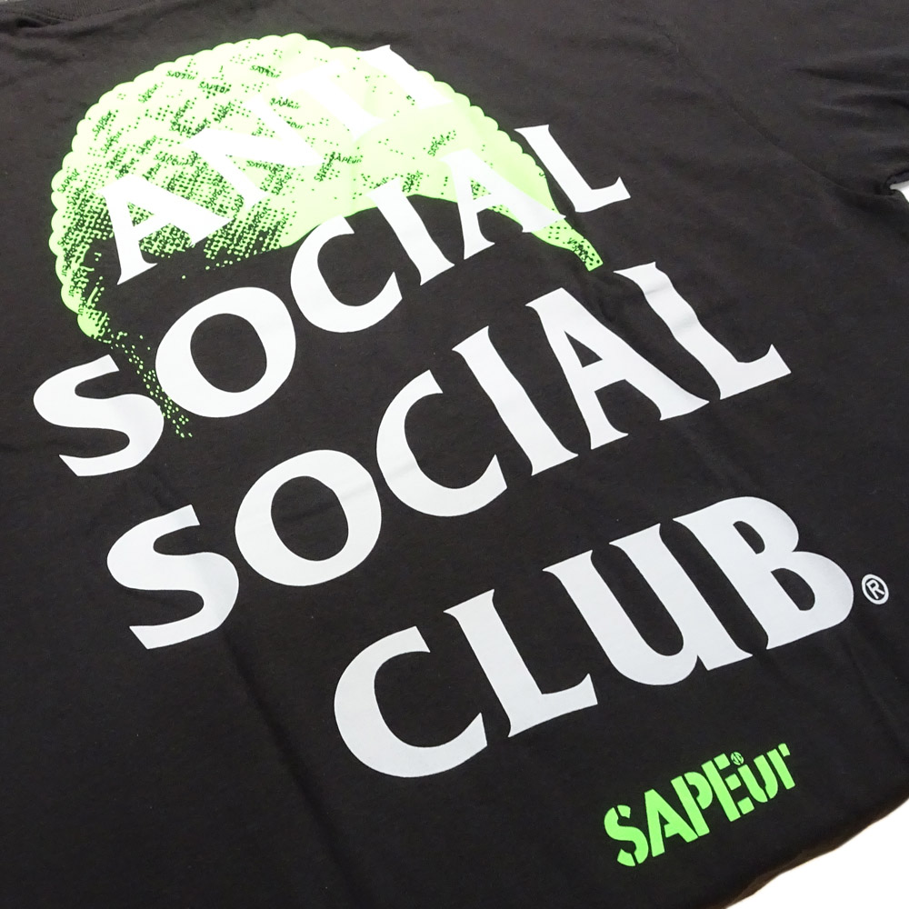 【栄】【SAPEUR】サプール アンチソーシャルソーシャルクラブ Tシャツ コラボレーション ブラック ネオングリーン サイズXL  メンズ【新品】【未使用】【中古】
