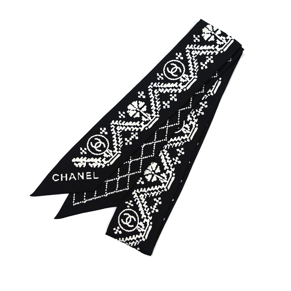 CHANEL シャネル　スカーフ　ヘアバンド　ホワイト　ブラックバンダナ/スカーフ