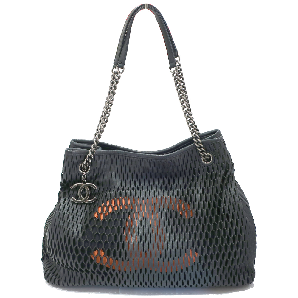栄】【CHANEL】シャネル メッシュトート ブラック シルバー金具