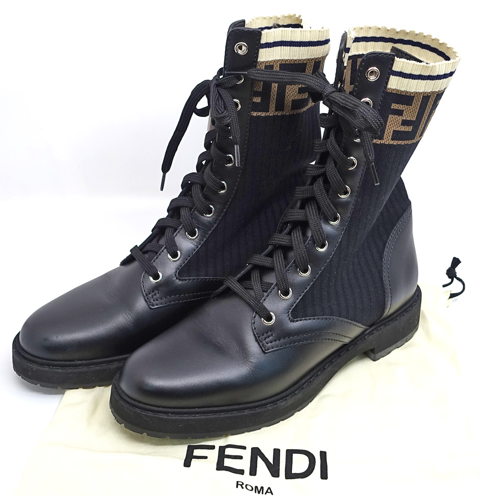 栄】【FENDI】フェンディ ロココ ズッカ ショートブーツ バイカーブーツ レザー リブ レースアップ 靴 レディース【中古】 - 質ウエダ  公式オンラインショップ | 名古屋に4店舗。信頼・安心の創業65年。全国発送を承っております。