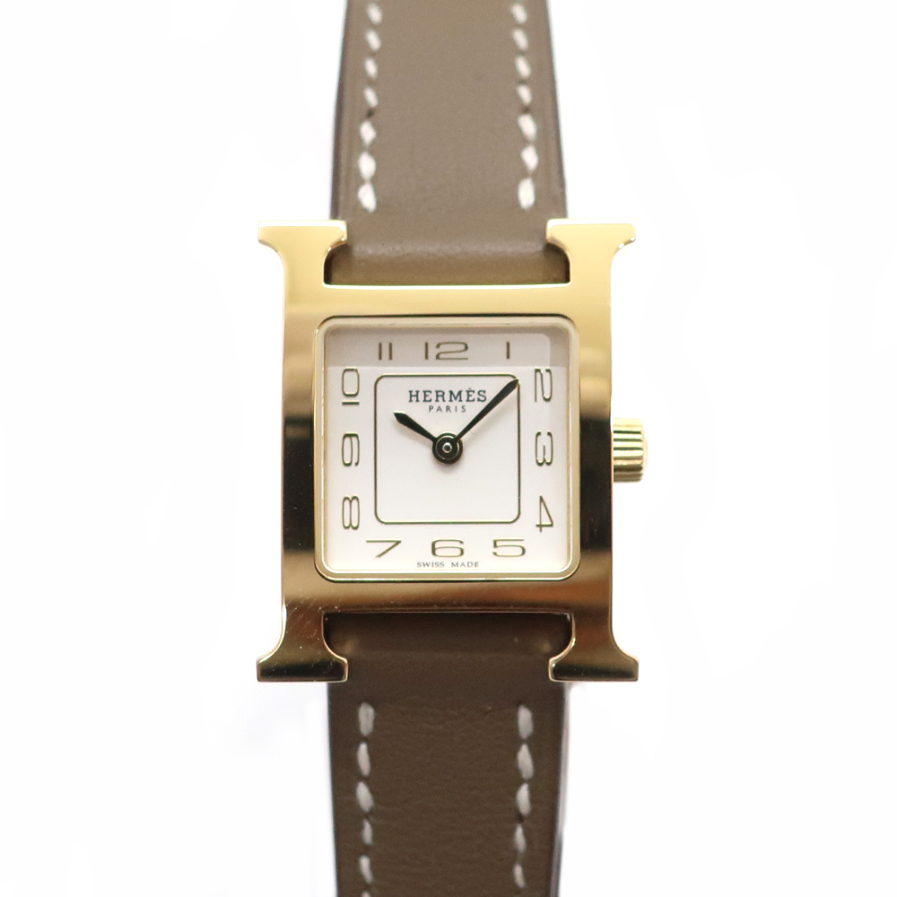 天白】【セール】【HERMES】エルメス Hウォッチ ミニ HH1.101 GD金具