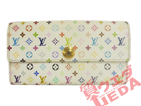 名古屋 Louis Vuitton ルイヴィトン マルチカラー ポルトフォイユ サラ M リッチ ピンク 長財布 イニシャル入り 中古 質ウエダ 公式オンラインショップ 名古屋に4店舗 信頼 安心の創業60年 全国発送を承っております