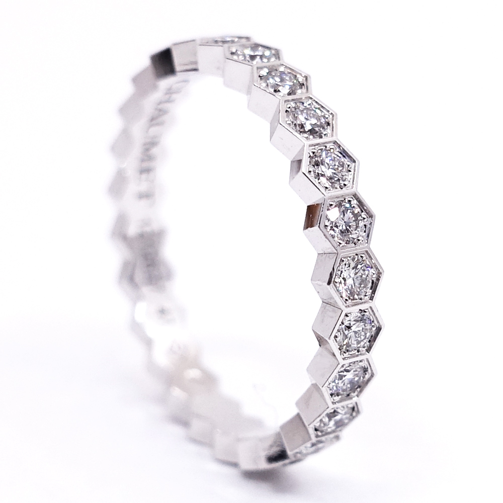 ビー マイ ラブ ハニカム ダイヤ リング K18 WG × ダイヤ 3石 52 栄】【CHAUMET】ショーメ K18WG ビーマイラブ フルエタニティ