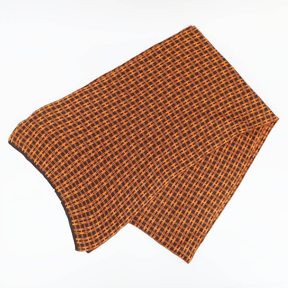 天白】【HERMES】エルメス ストール オレンジ ブラック シルク Hロゴ